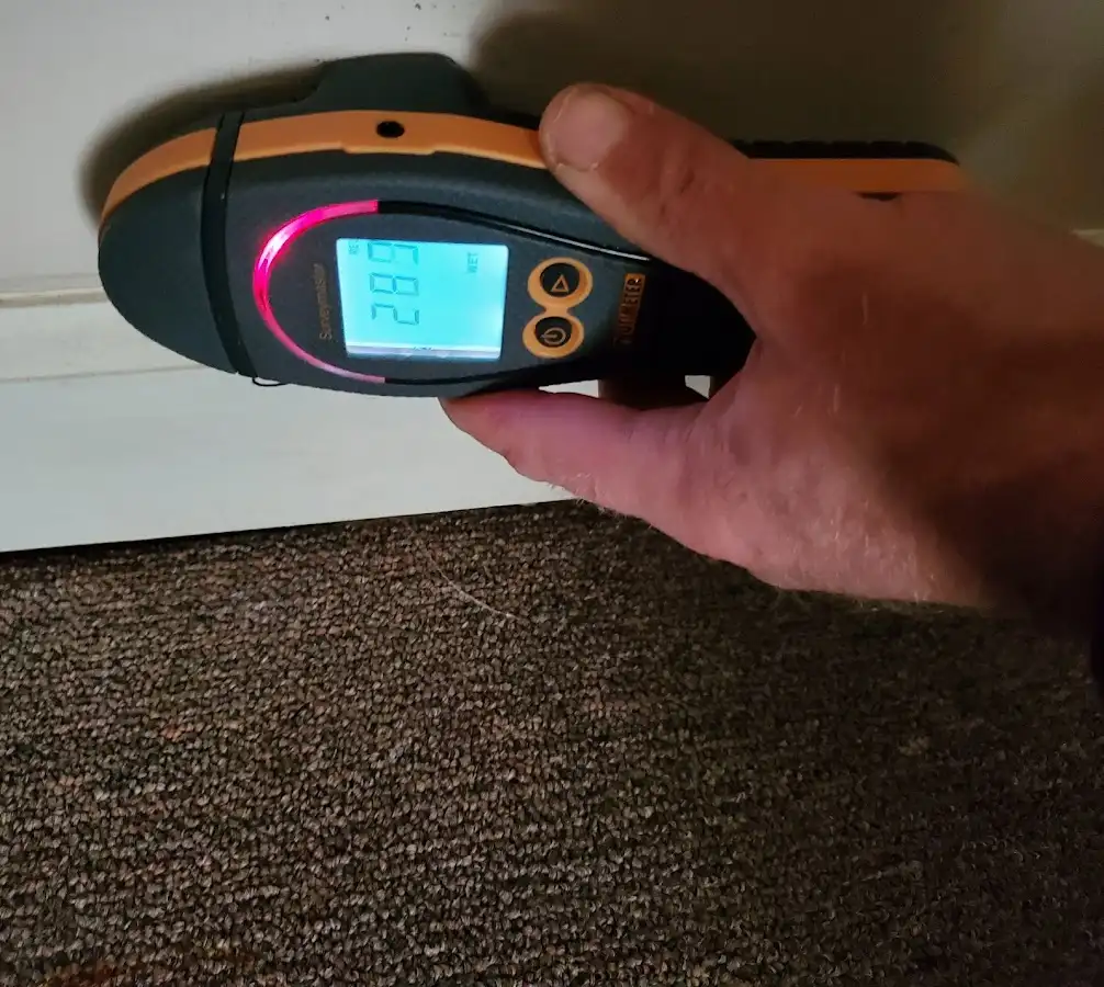 Moisture detection at baseboard during Sewage Cleanup & Sanitation in Lawrence
